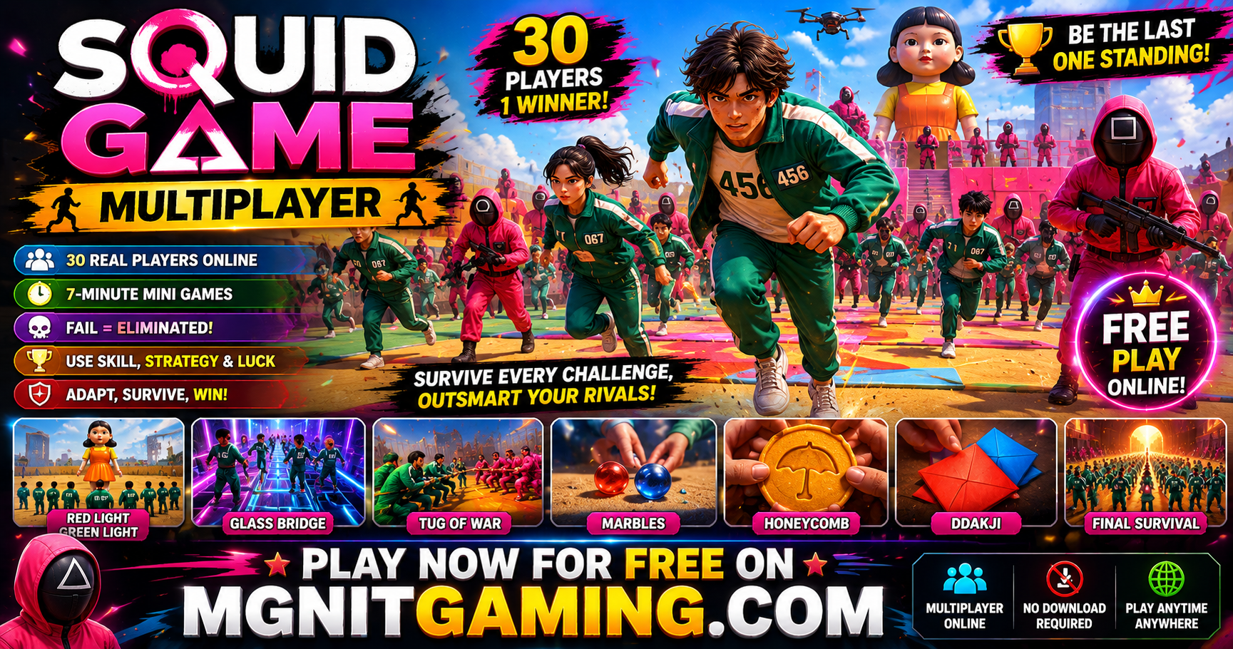 Play SquidGame Multiplayer Online | Be the Last Player Standing | MGNiT Gaming